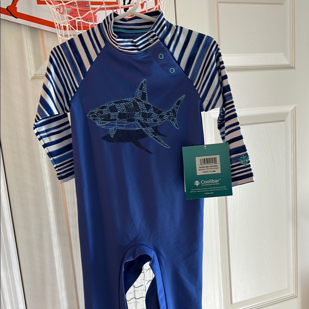 Coolibar Blue Rashguard with Nautical Shark Design